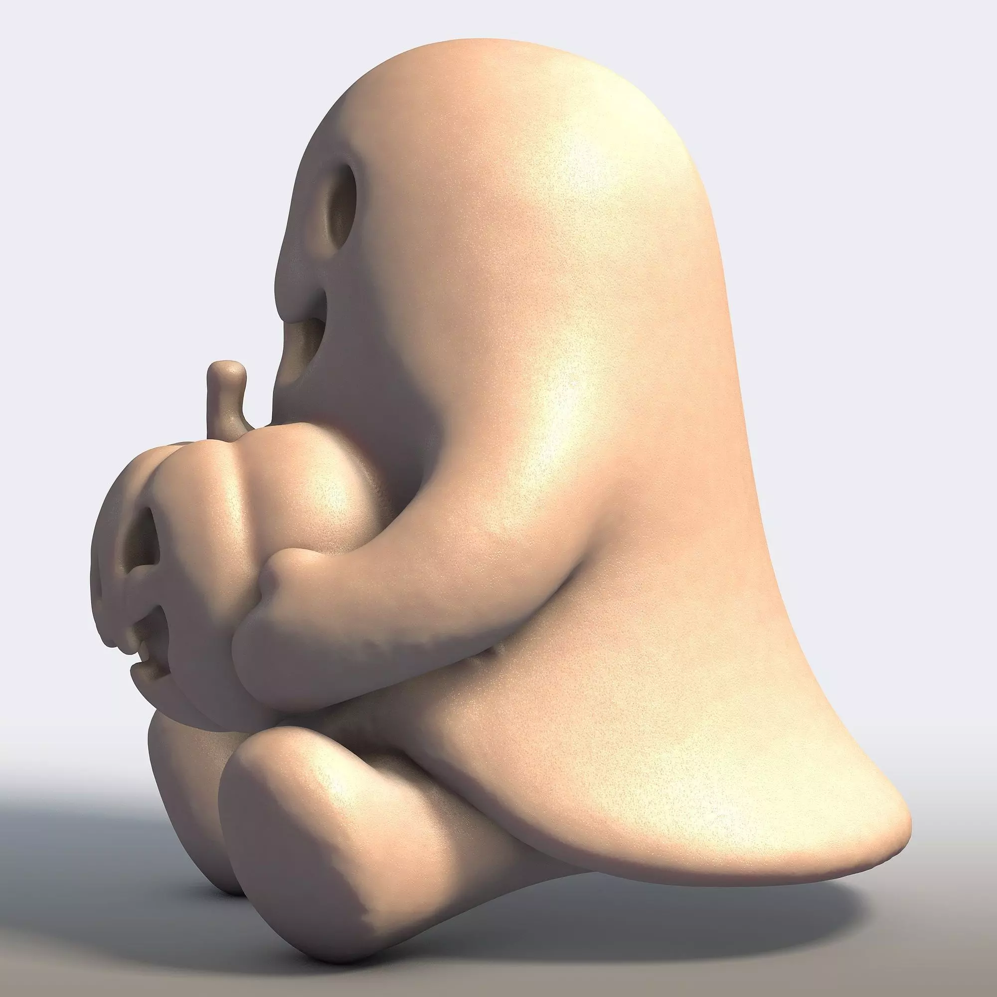 Cute Ghost with Pumpkin 3D print model_2