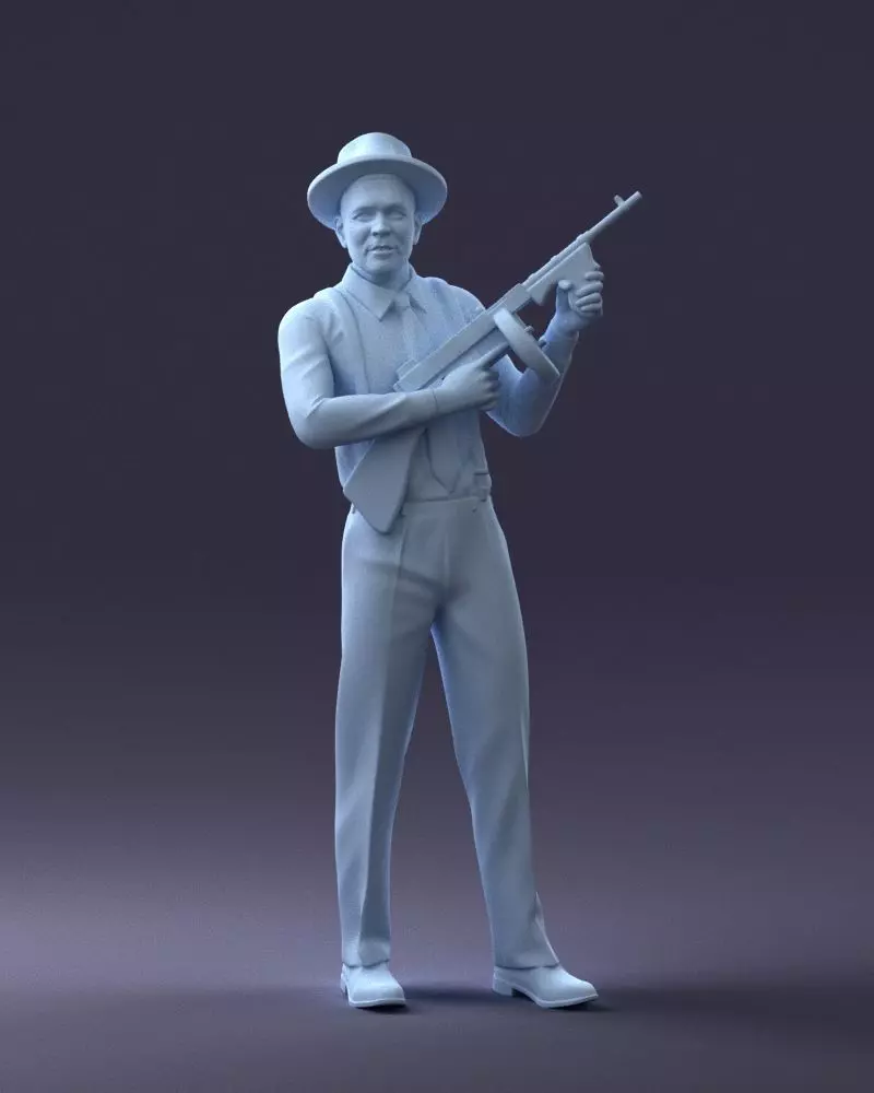 000289 Gangster with Thompsons Machine Gun 0105 3dp 3D print model_0
