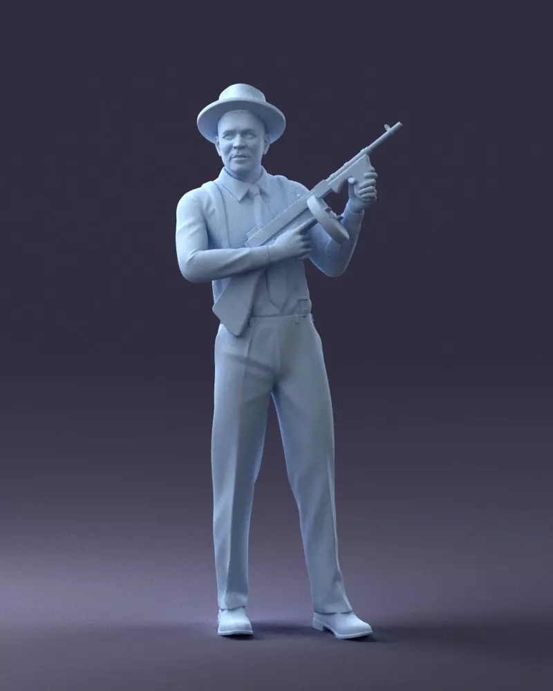 000289 Gangster with Thompsons Machine Gun 0105 3dp 3D print model_12