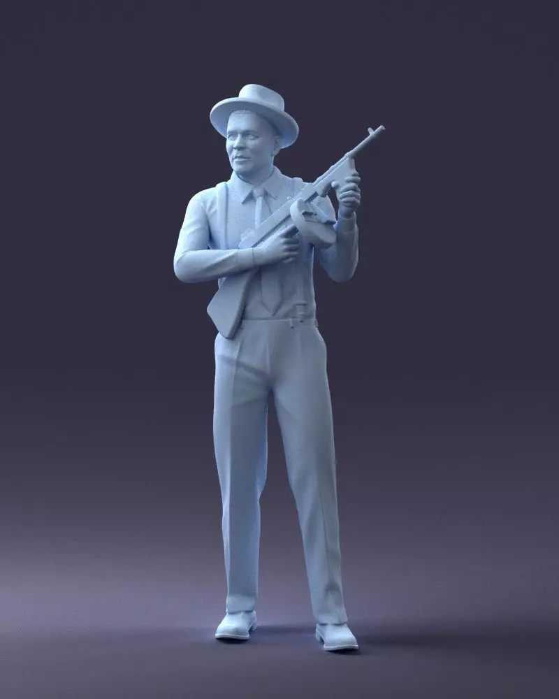 000289 Gangster with Thompsons Machine Gun 0105 3dp 3D print model_11