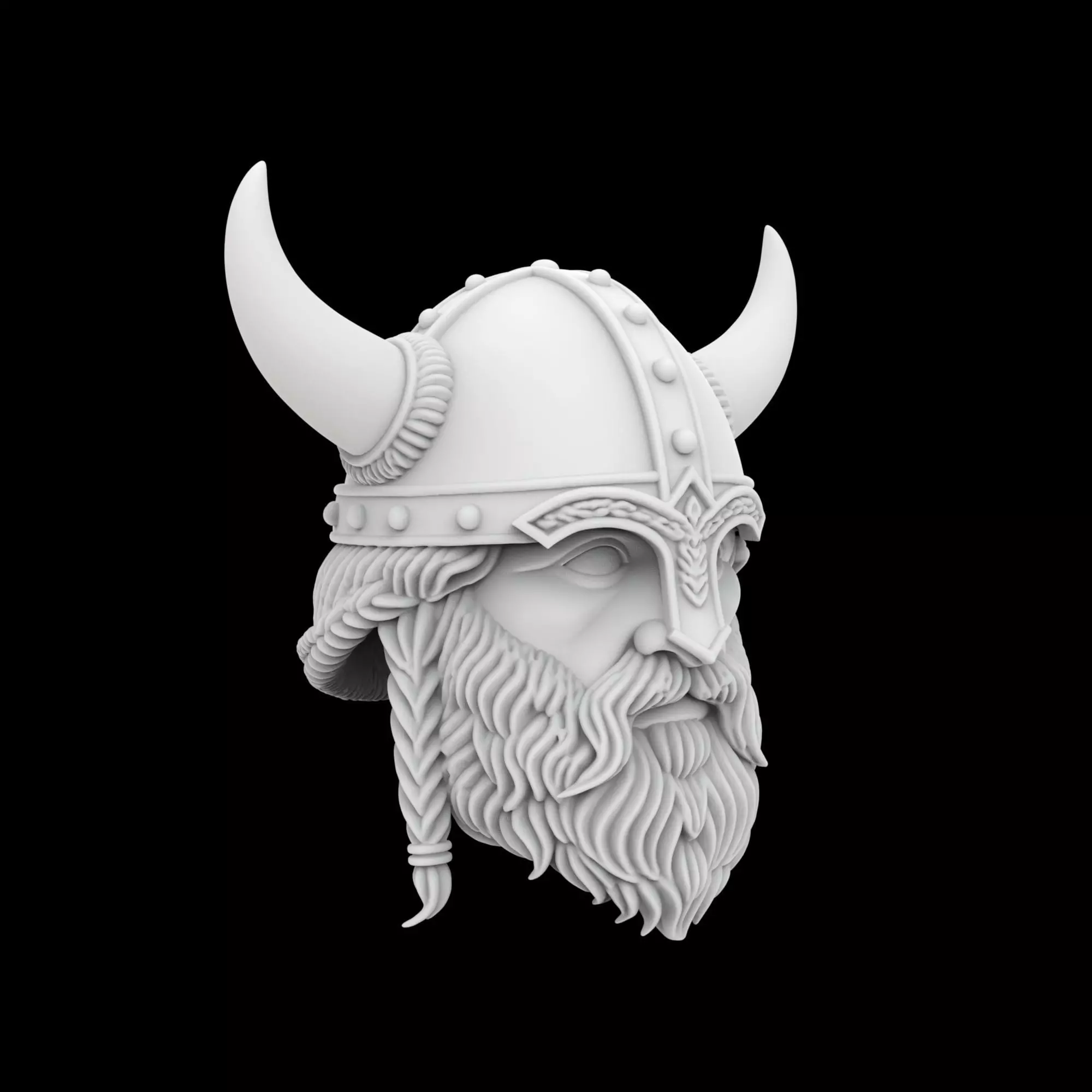 Viking Horned Helmet with Beard and Braids 3D print model