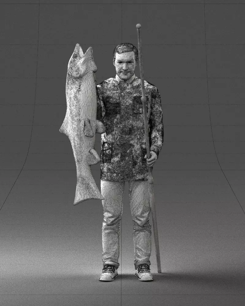 000290 Fisherman Holding Fish and Rod 0916 3D model_2