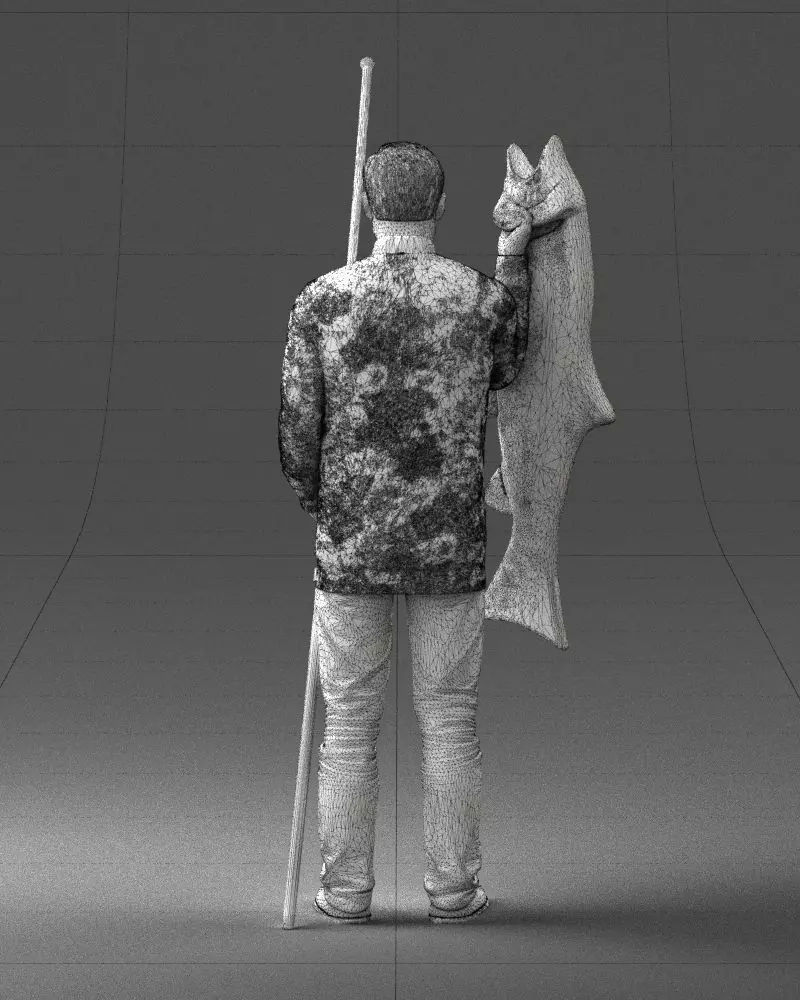 000290 Fisherman Holding Fish and Rod 0916 3D model_8