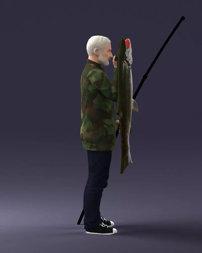 000290 Fisherman Holding Fish and Rod 0916 3D model_5