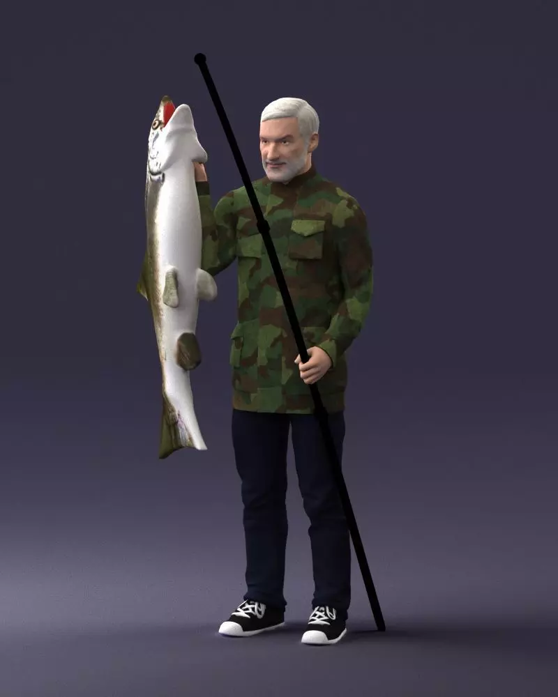 000290 Fisherman Holding Fish and Rod 0916 3D model_11