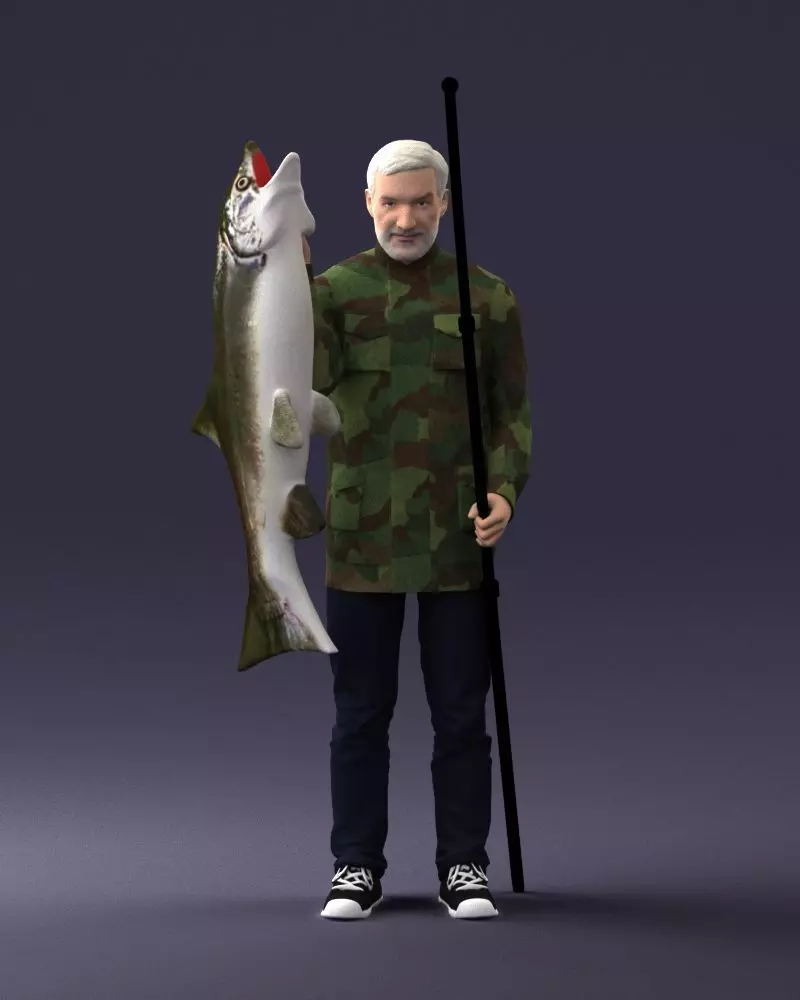 000290 Fisherman Holding Fish and Rod 0916 3D model_0