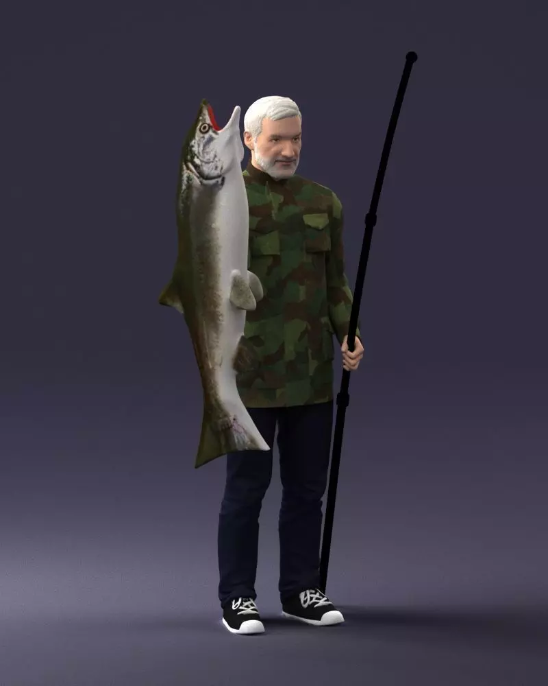 000290 Fisherman Holding Fish and Rod 0916 3D model_3