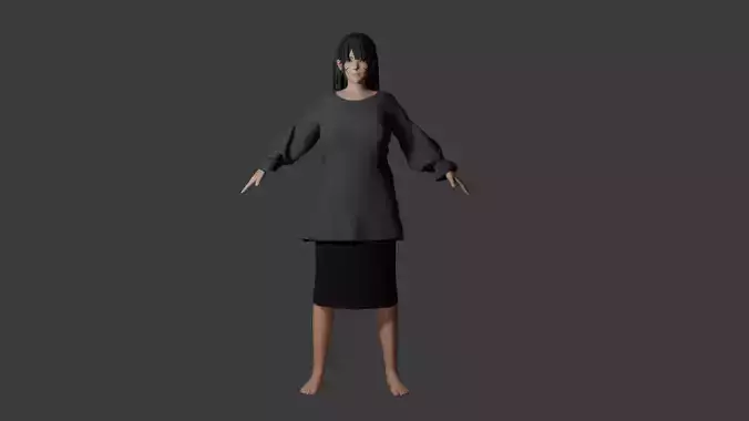 Miroku Anime Female Character  Game Ready Rigged Low Poly PBR