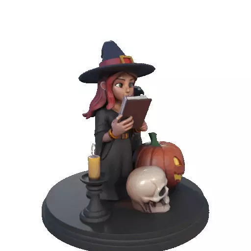 2416Halloween Witch with Skull Raven and Pumpkin 3D print model_13
