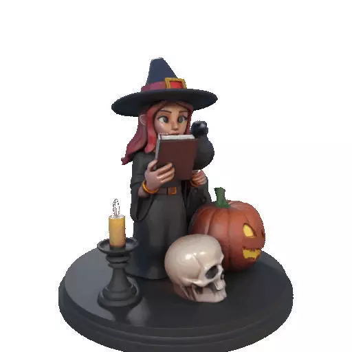 2416Halloween Witch with Skull Raven and Pumpkin 3D print model_12