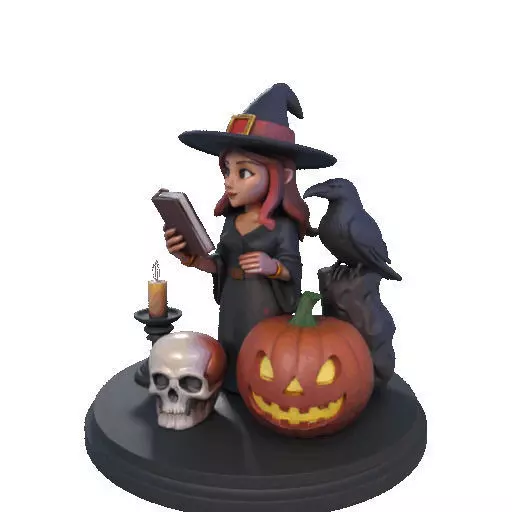 2416Halloween Witch with Skull Raven and Pumpkin 3D print model_36