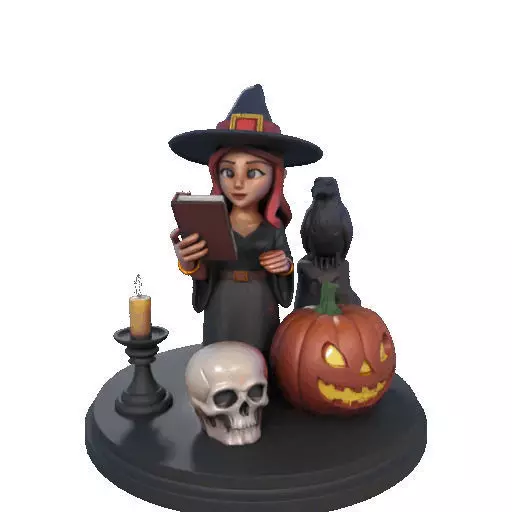 2416Halloween Witch with Skull Raven and Pumpkin 3D print model_9