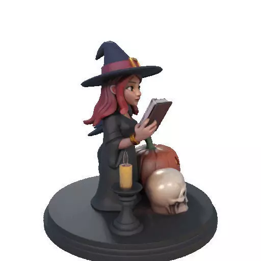 2416Halloween Witch with Skull Raven and Pumpkin 3D print model_15
