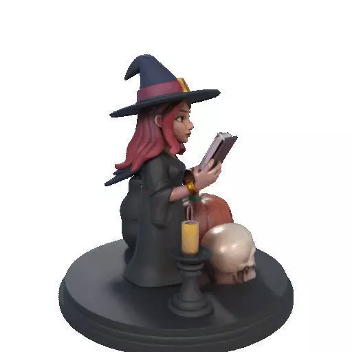 2416Halloween Witch with Skull Raven and Pumpkin 3D print model_16