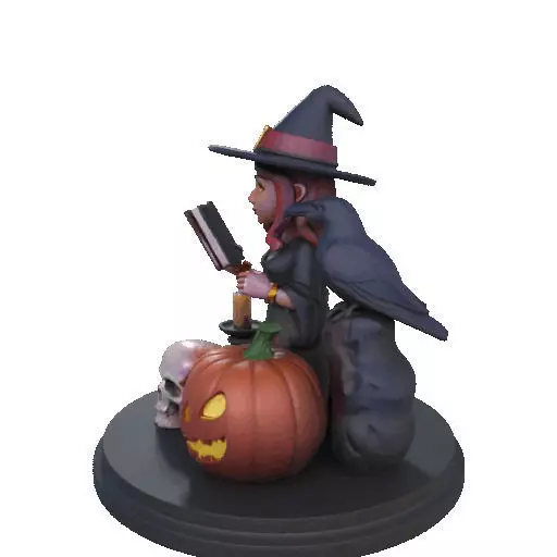 2416Halloween Witch with Skull Raven and Pumpkin 3D print model_32