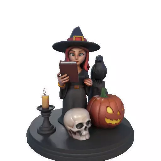 2416Halloween Witch with Skull Raven and Pumpkin 3D print model_10
