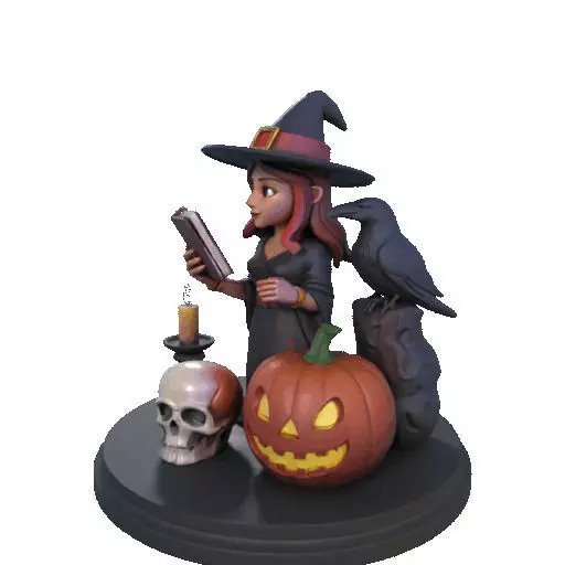 2416Halloween Witch with Skull Raven and Pumpkin 3D print model_35
