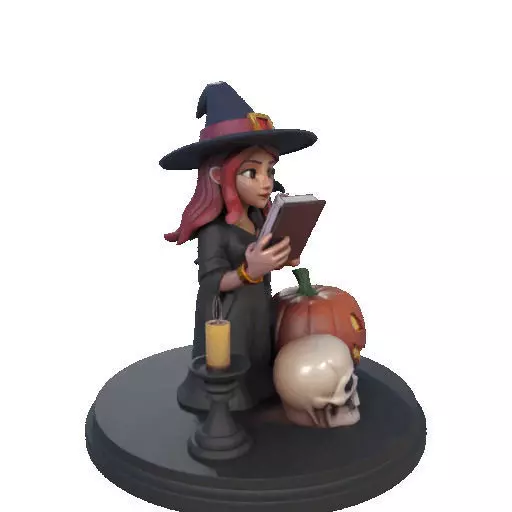 2416Halloween Witch with Skull Raven and Pumpkin 3D print model_14