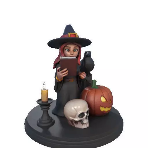 2416Halloween Witch with Skull Raven and Pumpkin 3D print model_11