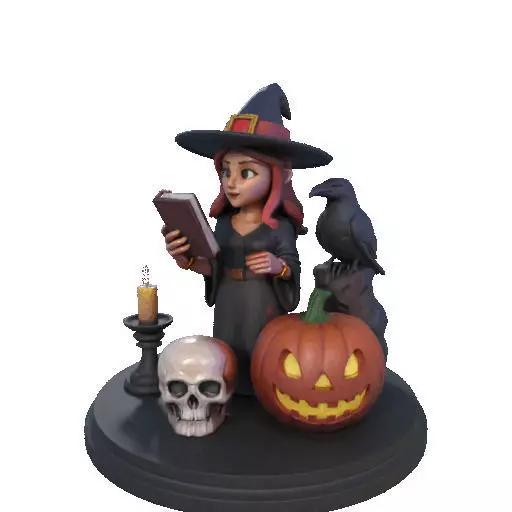 2416Halloween Witch with Skull Raven and Pumpkin 3D print model_7