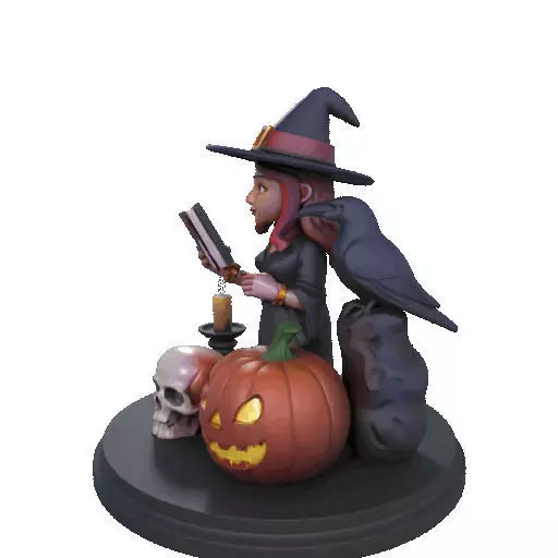 2416Halloween Witch with Skull Raven and Pumpkin 3D print model_33