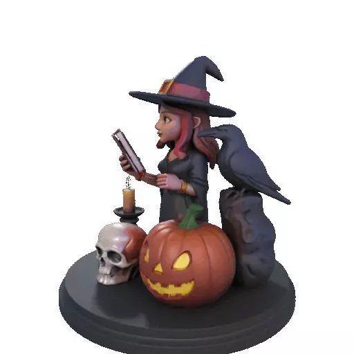 2416Halloween Witch with Skull Raven and Pumpkin 3D print model_34
