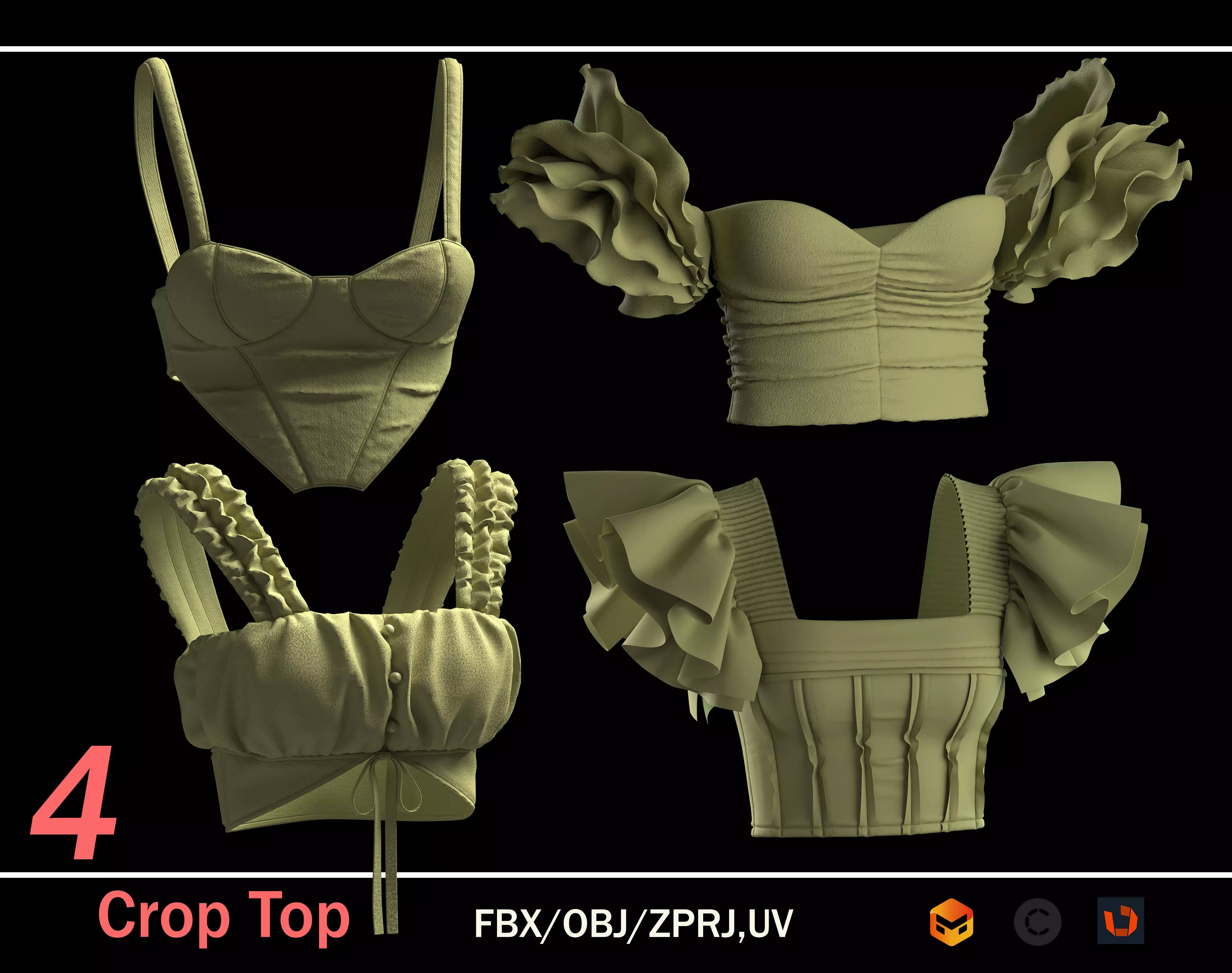 4 base women crop top ready 3d model 3D model