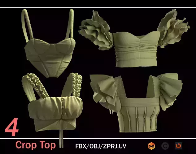 4 base  women crop top ready 3d model