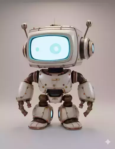 Retro Robot 3D Model Cute Character TV Screen Face Antennas