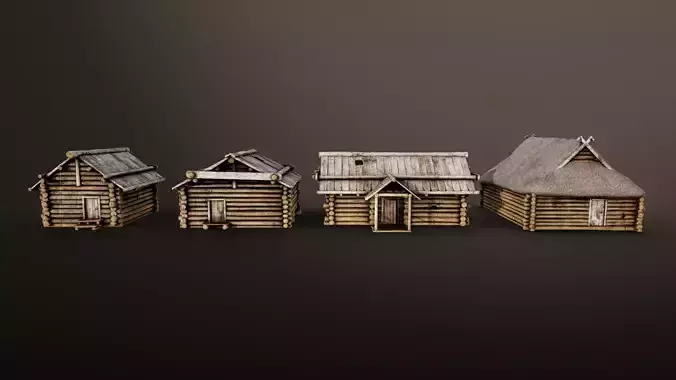 Wooden Huts Pack Low-poly 3D model 2