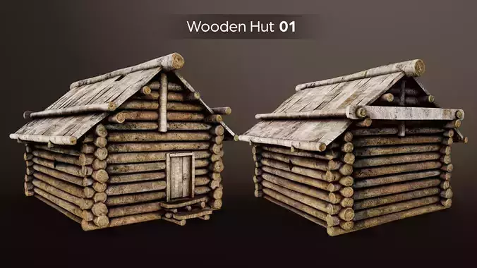 Wooden Huts Pack Low-poly 3D model 3