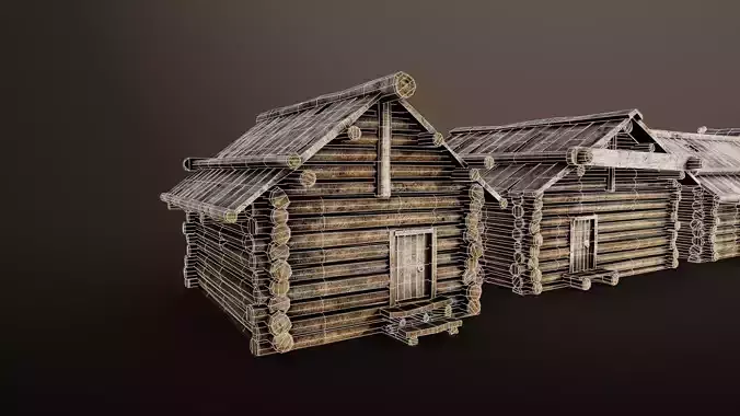 Wooden Huts Pack Low-poly 3D model 7