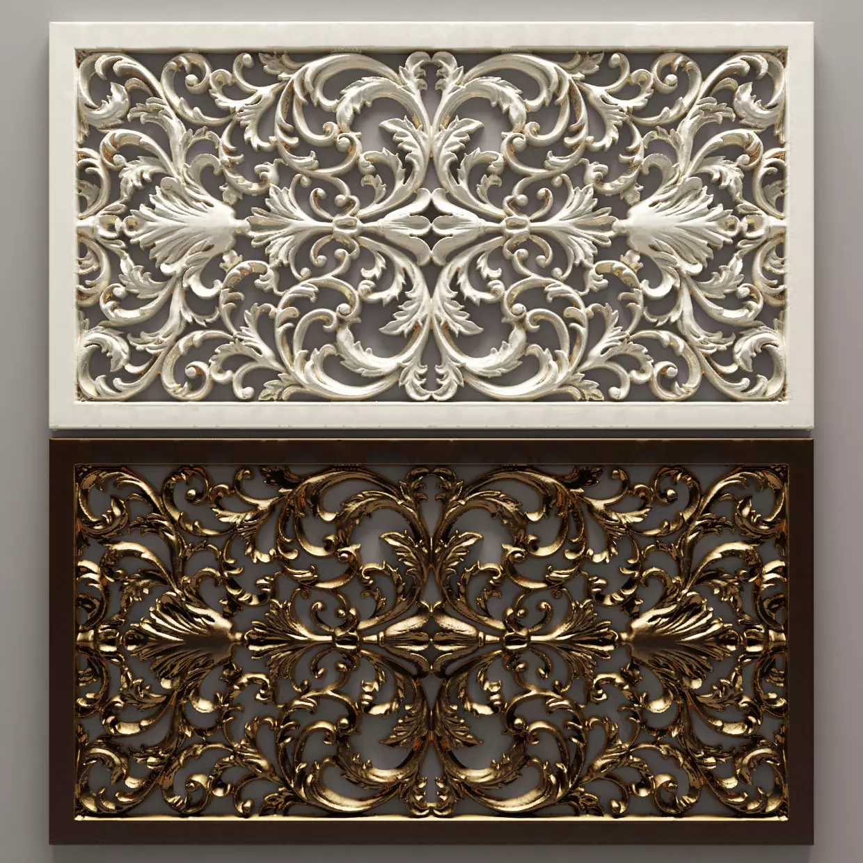 Lattice two ornate panels with gold and ornaments 3D model