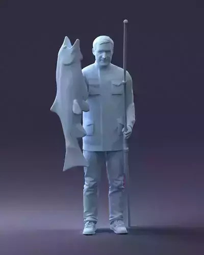 000290 Fisherman Holding Fish and Rod 0916 3dp 3D print model