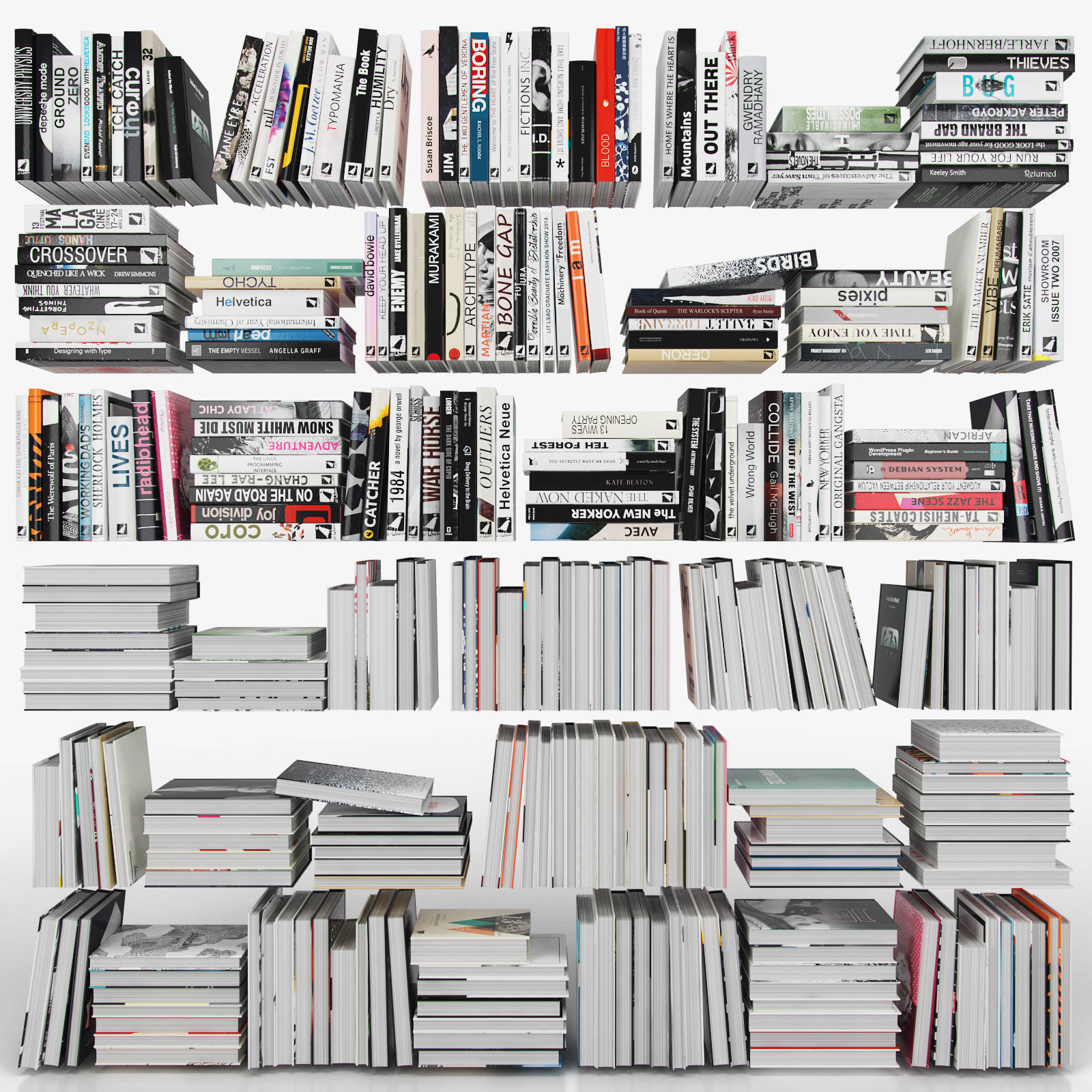 Books bookshelves Low-poly 3D model_2