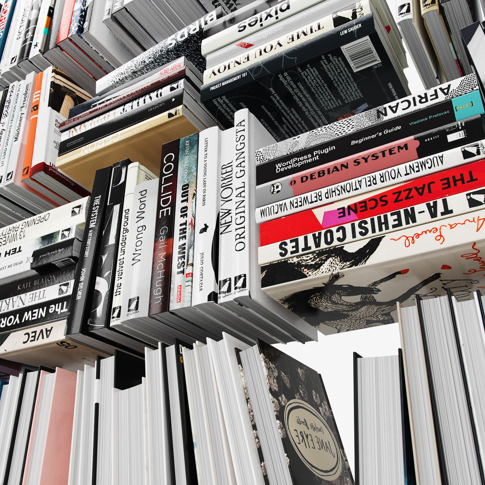 Books bookshelves Low-poly 3D model_1