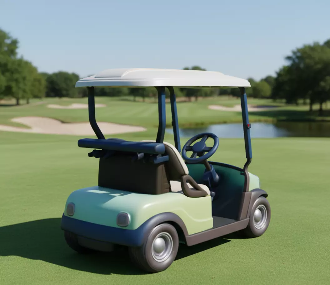 Golf Cart Classic 2-Seater Golf Buggy Lush Green Course Low-poly 3D model_2