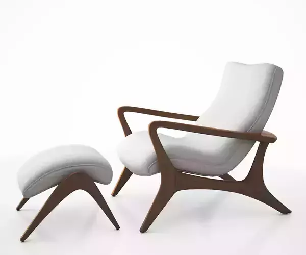 Contour low back lounge chair and foot stool by Vladimir Kagan 3D model