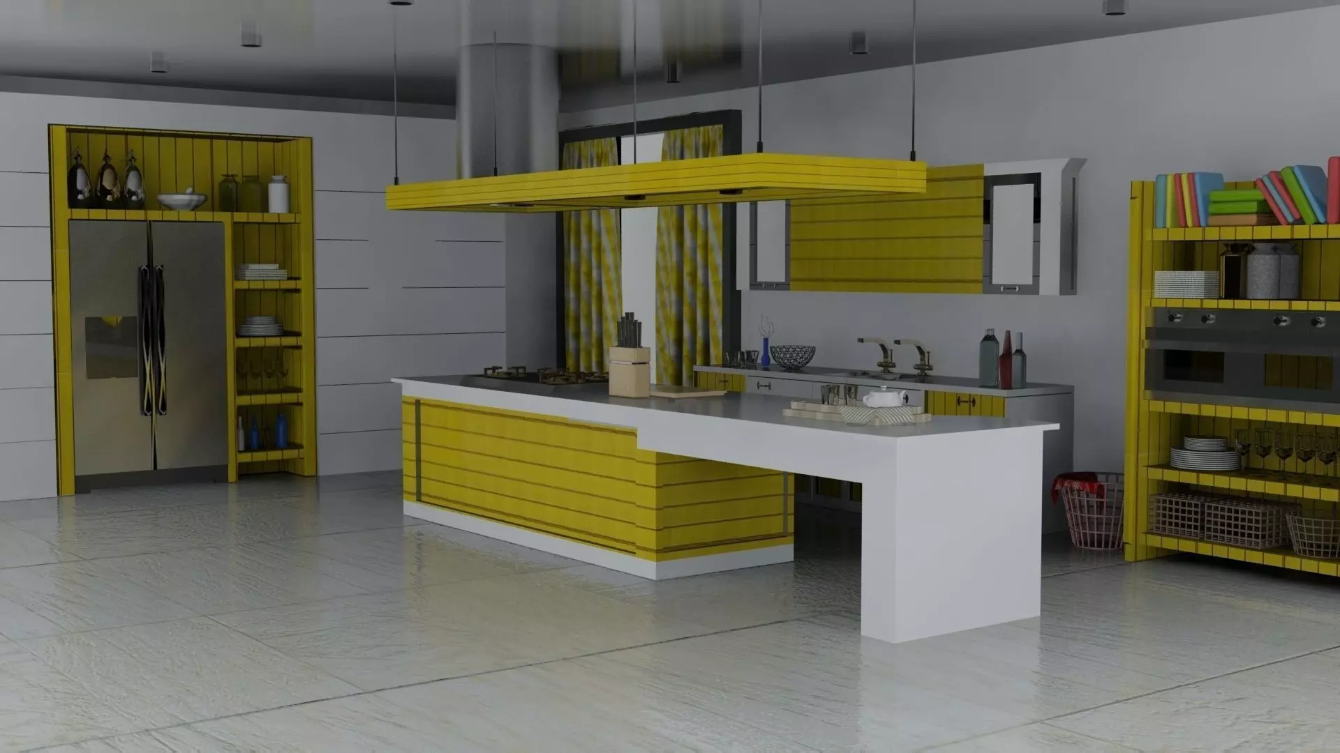 3D Kitchen Model modern with cabinets 3D model_0
