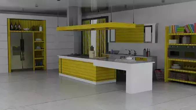 3D Kitchen Model modern with cabinets 3D model