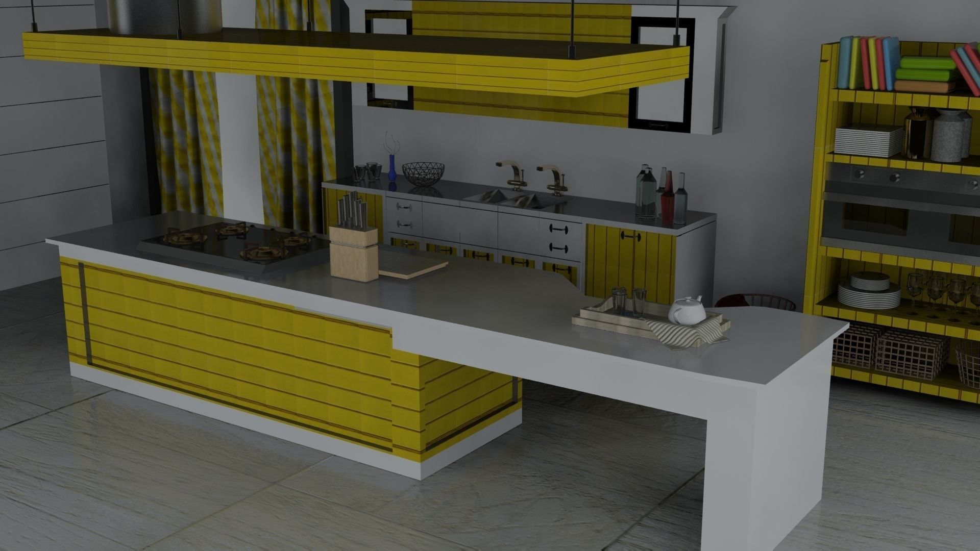 3D Kitchen Model modern with cabinets 3D model_3