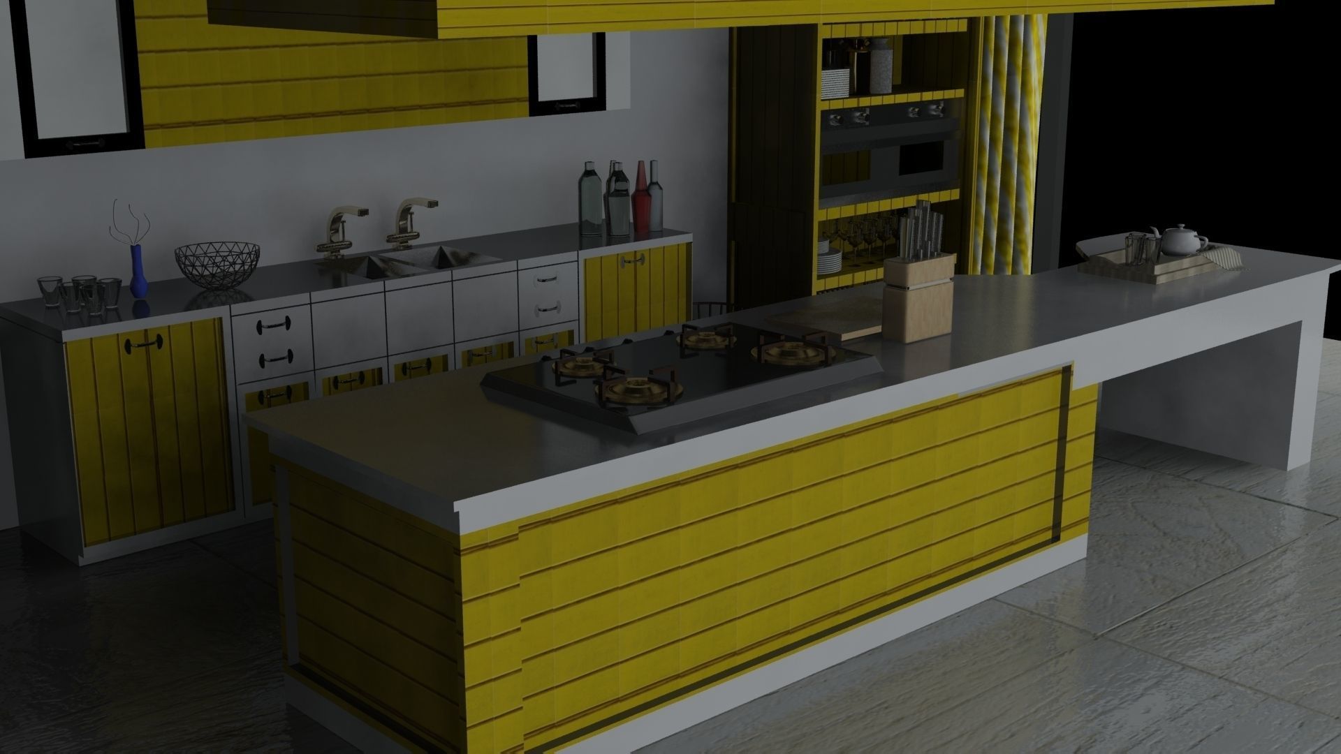 3D Kitchen Model modern with cabinets 3D model_1