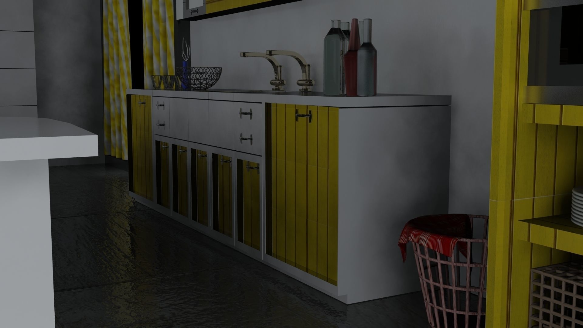 3D Kitchen Model modern with cabinets 3D model_4