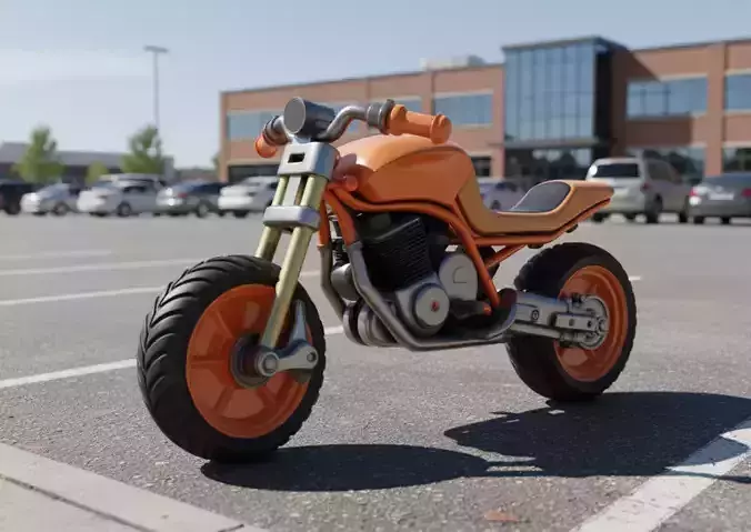 Orange Chopper Cartoon-Style Custom Motorcycle Bold Design Low-poly 3D model