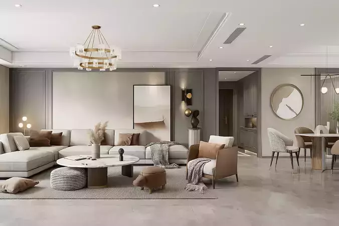 Modern Luxury Living  High End 3D Model