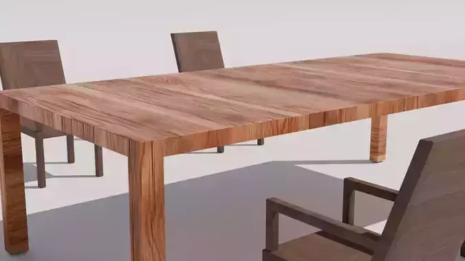 Wooden Dining Table with Chairs Free 3D Model Low Poly Free low-poly 3D model
