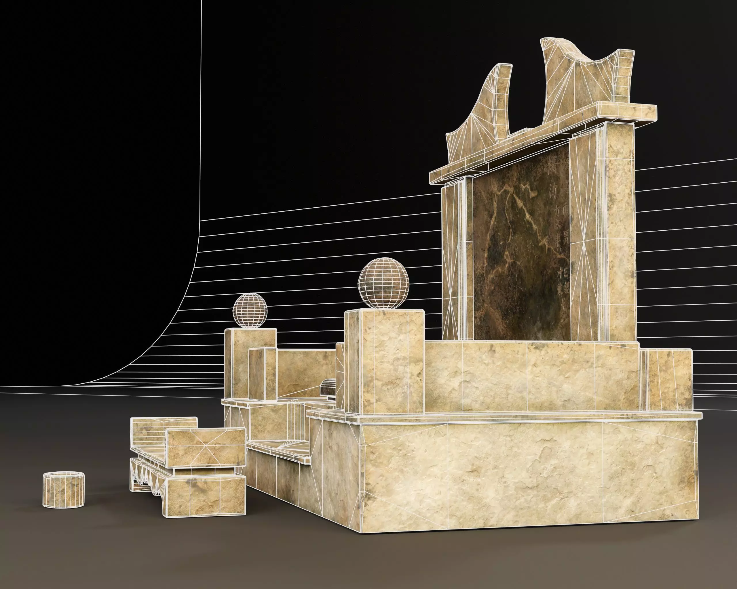 Japanese Hakaishi Shrine Marker 07 Low-poly 3D model_11