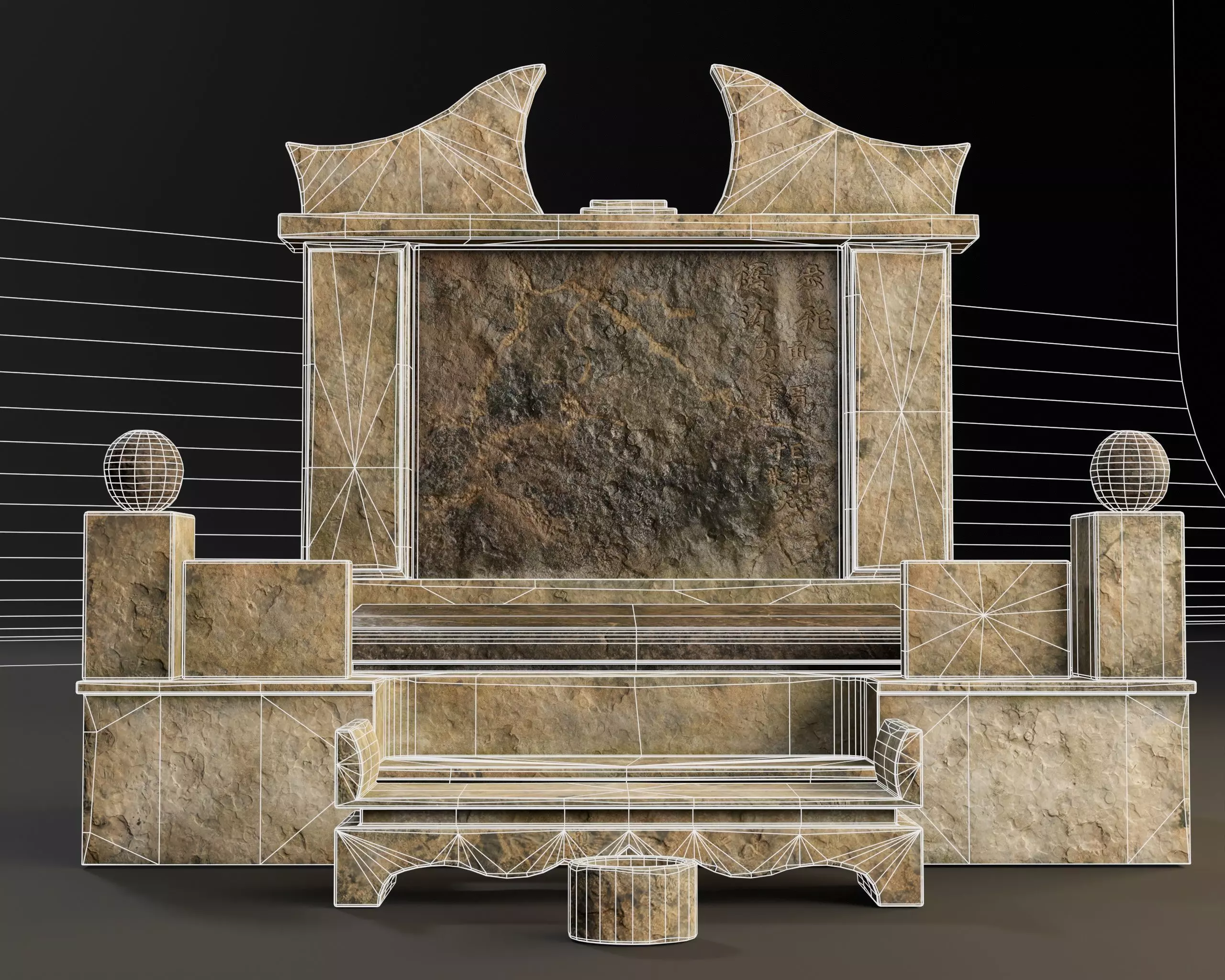 Japanese Hakaishi Shrine Marker 07 Low-poly 3D model_7