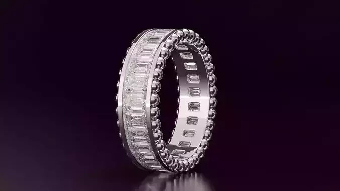 Channel Set Emerald cut eternity ring with bead 3725CT EU54