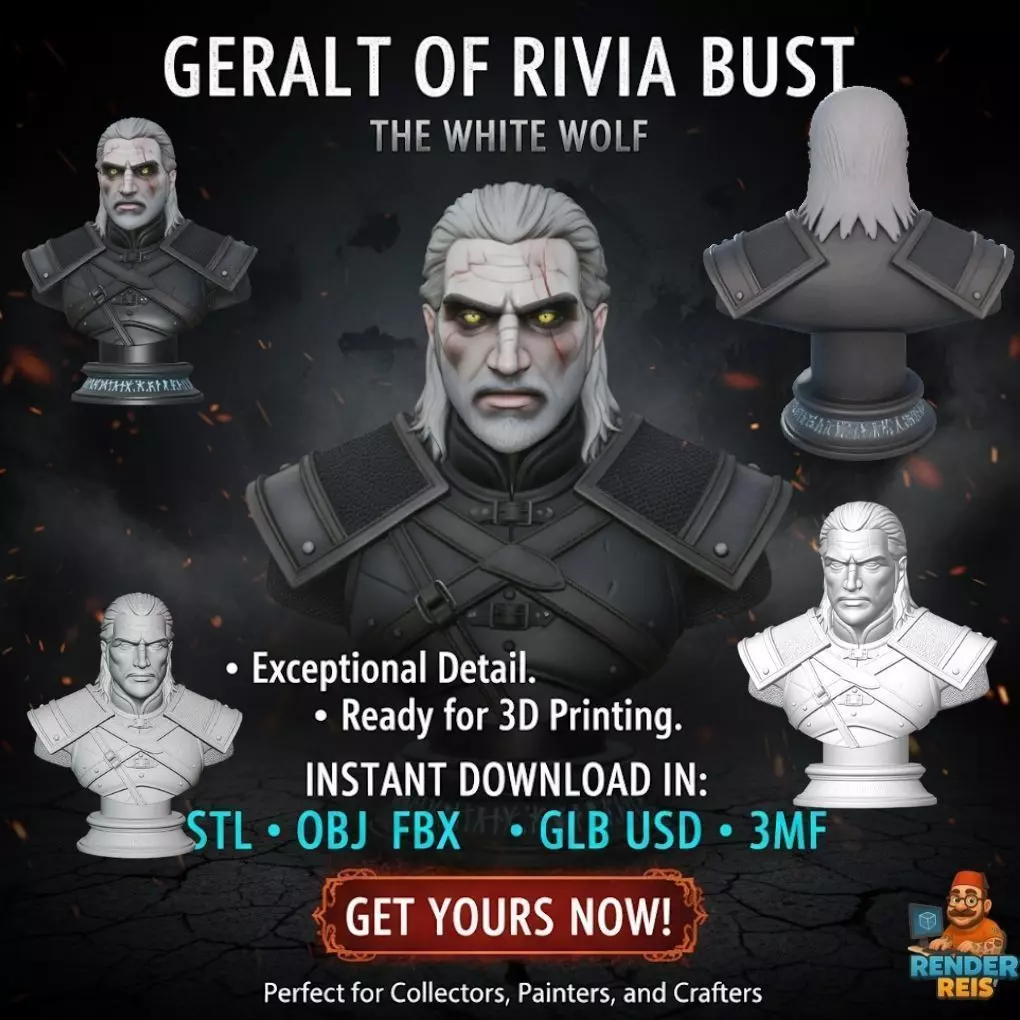 Geralt of Rivia Bust The White Wolf 3D Model 3D print model